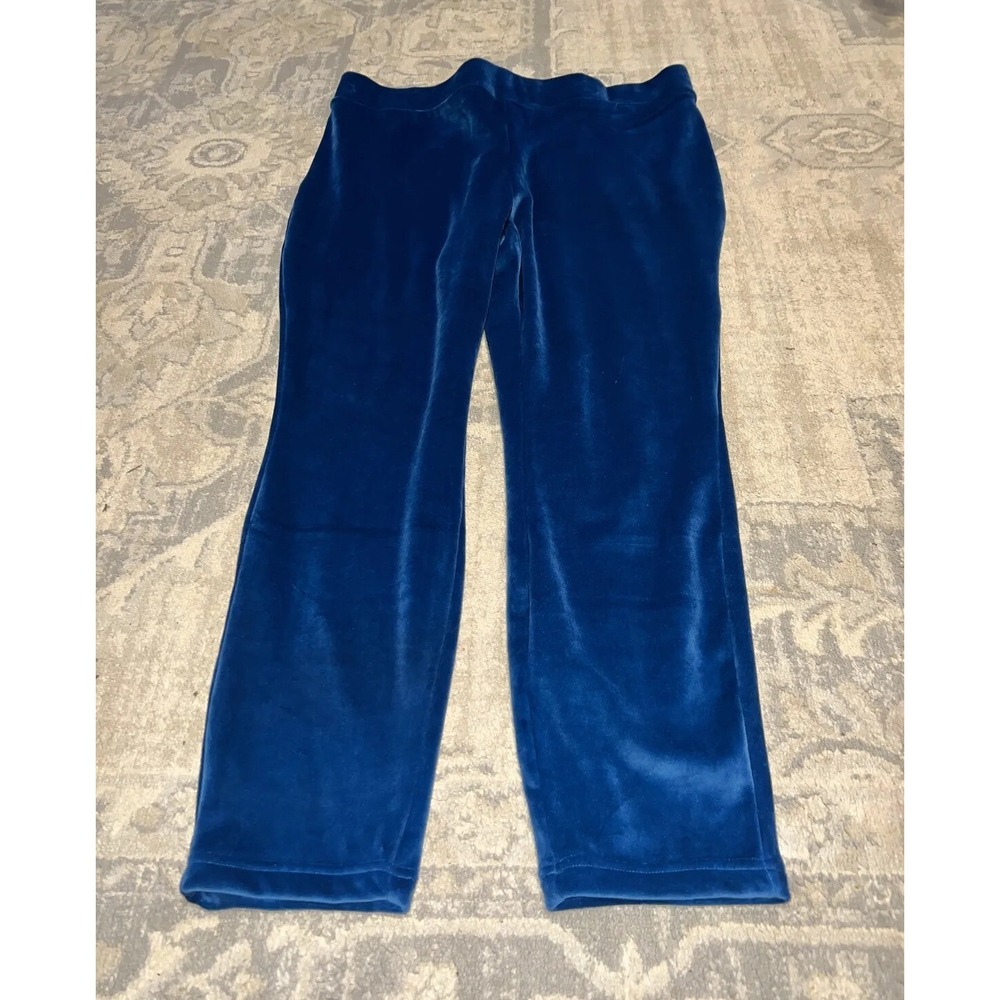 Lands End Blue Velour blue Pull On Straight Pants Women's Size 14/16